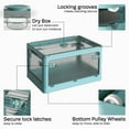thumbnail image 4 of WYZworks 5 Door Foldable Stackable Plastic Storage Box Tote w/ Detachable Wheels, Transparent Lid and Panels, Side Latching Locks, Quick Collapsible Organizing Bin, Size Small 20L, Blue, 4 of 9