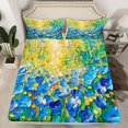 thumbnail image 2 of Manfei Chic Blue Floral Flowers 4 Pieces Queen Sheet Sets for Female Men,Abstract Oil Painting Ultra Soft Flat Sheet,Blue Green Queen Fitted Sheet,Microfiber Bedroom Decor, 2 of 7