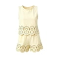 thumbnail image 6 of XFeng.Women's Sleeveless Lace Two Piece Shorts Set, Solid Color Round Neck Hollow Out Casual Romper Outfit.Khaki.L, 6 of 7