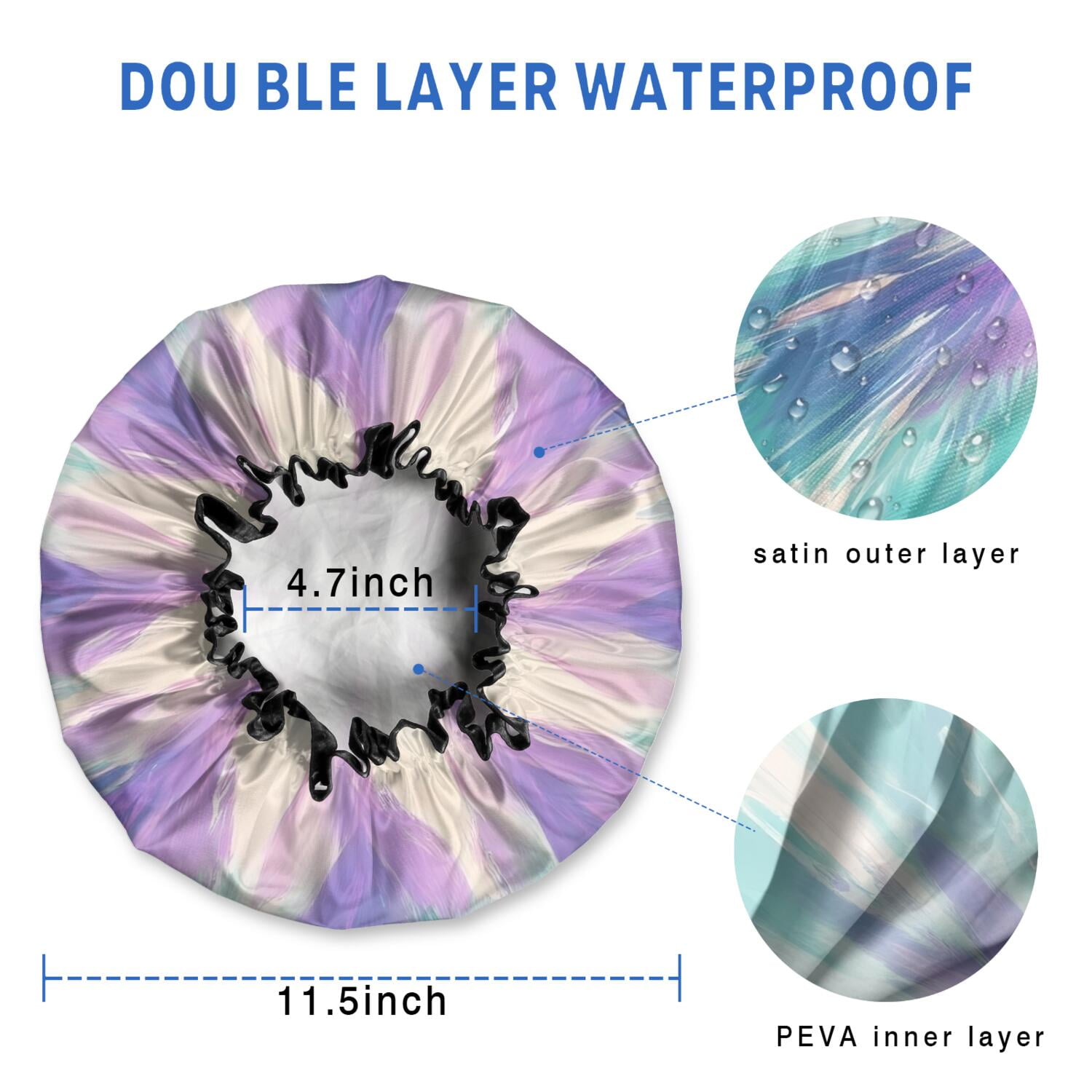 Shower Caps,Tie Dye Pattern Waterproof Shower Cap for Women 4 Pieces,Double Reusable Hair Cover for Shower PEVA Elastic Stretch Hem