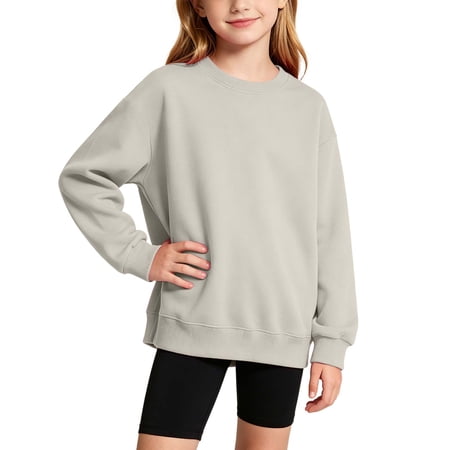 Gpaecead Girls Oversized Crew Neck Long Sleeve Sweatshirt Ribbed Cuffs Pullover Comfortable Warm Casual Top Gray