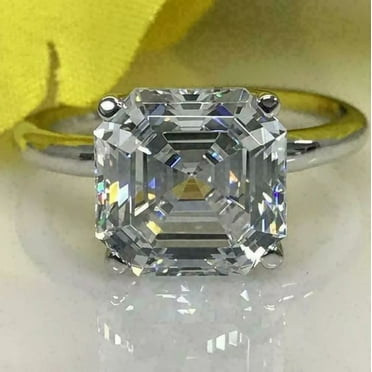 3Ct Asscher Cut Lab Created Diamond Women's Solitaire Engagement Wedding Ring 14K White Gold Plated