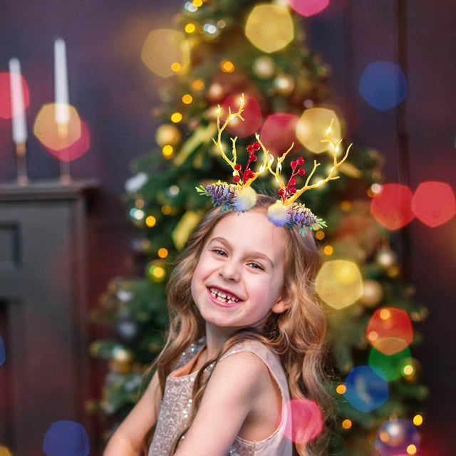 Xihbxyly Pinzas para El Cabello con Bandas Luminosas, Tocado Navideño con Diseño de Astas, Aspecto de Bosque de Las Hadas Mori, Peinado Versátil, Decoración para Fiestas, Accesorio Femenino (Juego de