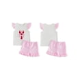 thumbnail image 2 of BemeyourBBs Toddler Baby Girls Summer Clothes Infant Baby Girl Crayfish Outfits Cute Lobster Bow Embroidery Flying Sleeve Round Neck T Shirt Tops and Ruffle Plaid Shorts Set, 2 of 9