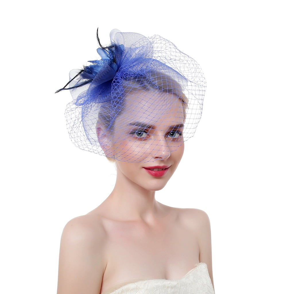 Elegant Fascinator Hair Clip Veil Hat Feather Mesh Wedding Races Garden Parties 