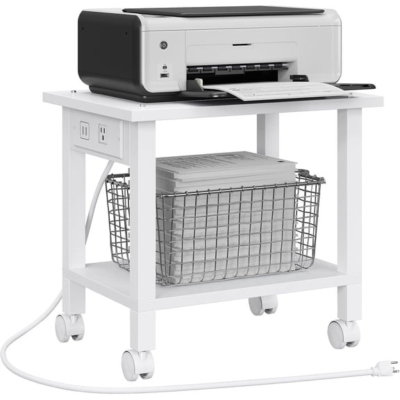 Printer Stand, 2 Tier Rolling Printer Cart with Station