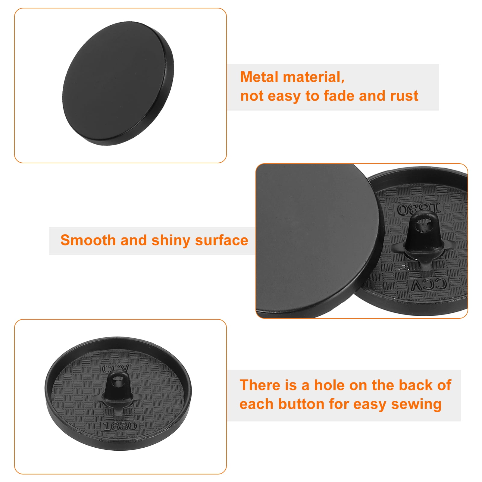 50pcs 48L Metal Round Flat Sewing Buttons 30mm Alloy Shank Craft Replacement Button for Men Women Suit Woolen Coat Shirt Trousers Sewing Crafts, Matt Black