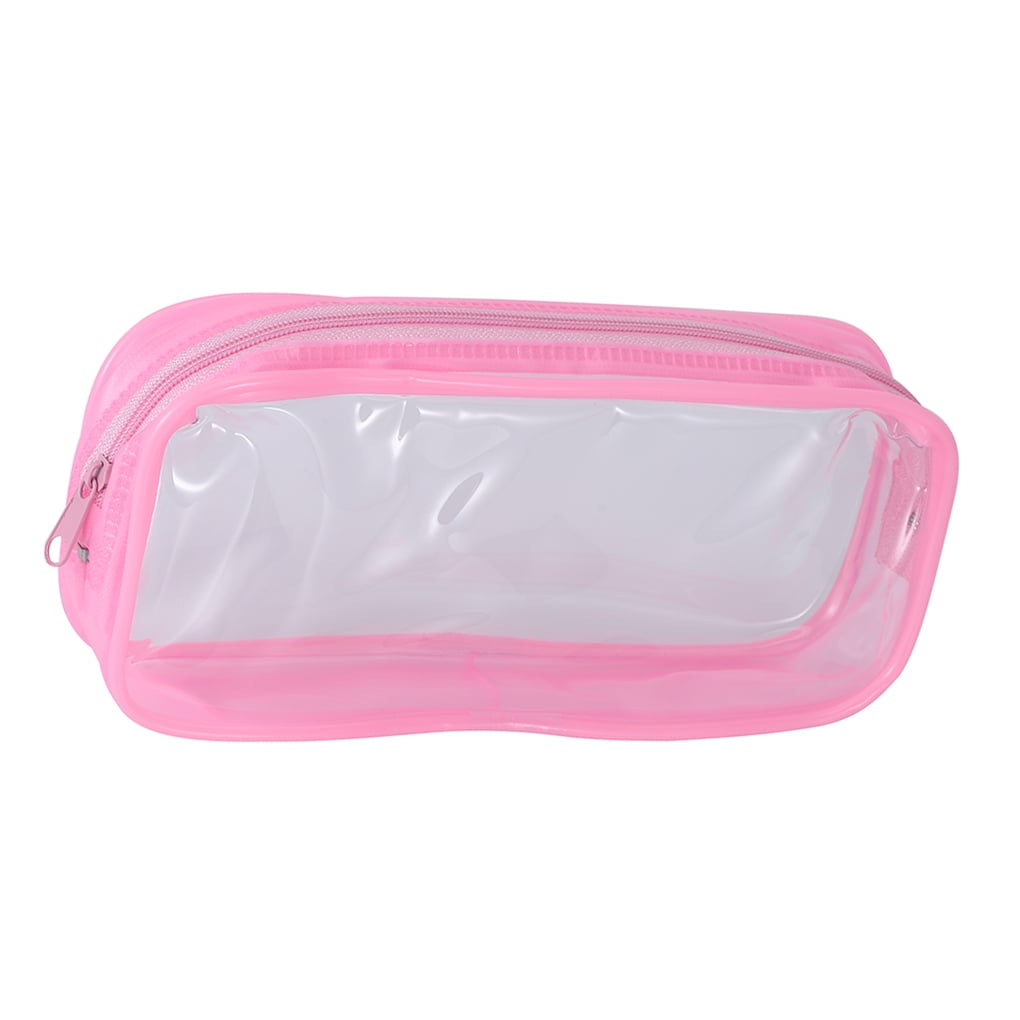 Clear Pencil Case PVC Zipper Pen Bag Portable School Student Stationery Storage Pouch, Pink