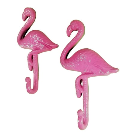 

2 Pink Cast Iron Flamingo Wall Hooks