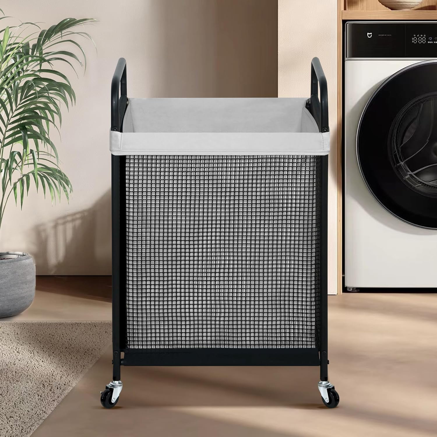 Laundry Hamper, 90L Rolling Laundry Sorter Cart with Removable and Washable Liner Bag, Clothes Hamper with Wheels and Metal Handle for Laundry Room and Bedroom, Gray