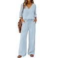thumbnail image 5 of EaseDay Women's 2 Piece Lounge Pajama Set, Soft 3/4 Sleeve V Neck Top and Wide Leg Pants, Comfy Matching Sets for Women Summer Loungewear Outfit, 5 of 9