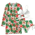 thumbnail image 3 of Women's 3 Piece Swimwear Wrap Bikini Bathing Suit Set with Floral Tropical Kimono Swimsuit Cover Up Cardigan, 3 of 5