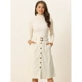 thumbnail image 2 of DARING DIVA Women's A-Line Button Front Belted Midi Skirts M Cream, 2 of 6