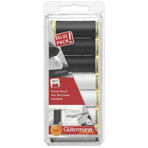 Gutermann Sew-All Polyester Thread Set - 7 Spools-Black & White