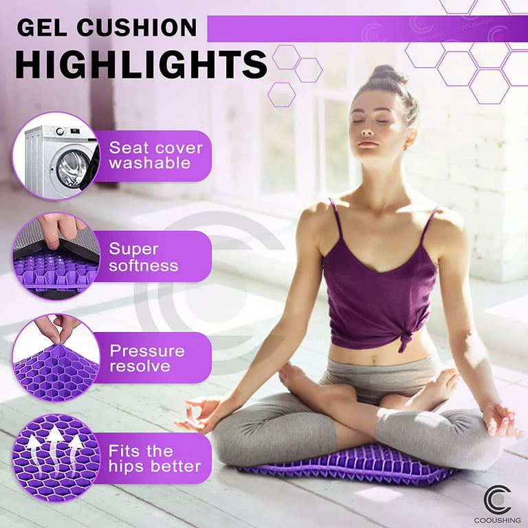Large Purple Gel Back & Seat Cushion for Long Sitting- Car & Office Chair,  Comfortable & Breathable Pad Pillow, for Hip, Coccyx, Sciatica & Tailbone