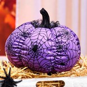 Halloween Plush Webbed Pumpkin Decor - Orange or Purple