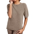thumbnail image 2 of Gray T Shirts for Women's Round Neck Short Sleeved Loose T Shirt with A Knit Bottom Short Top Fashion Clothing, 2 of 6