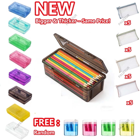 Plastic Pencil Box Clear Pencil Case Large Capacity Desk Organizer Stackable Snap-Tight Lid for Office College Home by Xuniizn