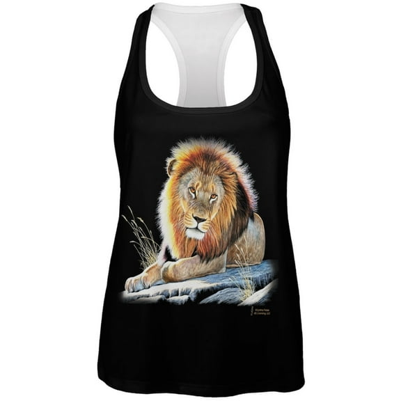 Lion On A Rock All Over Womens Racerback Tank Top - Medium