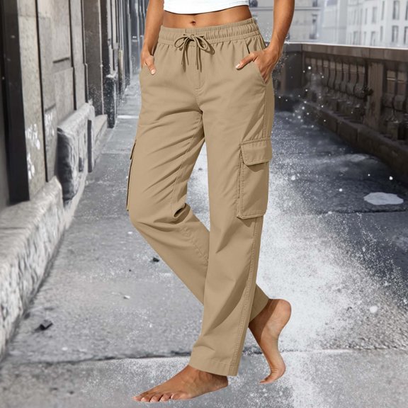 JOANKDMI Hiking Cargo Pants for Women Lightweight Quick Dry Outdoor Trousers with Multi Pockets Elastic Waist Drawstring Relaxed Fit Casual Work Athletic Pants