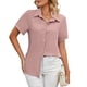thumbnail image 1 of Camisa casual transpirable de manga corta de color puro con botones para mujer para trabajar, 1 of 7