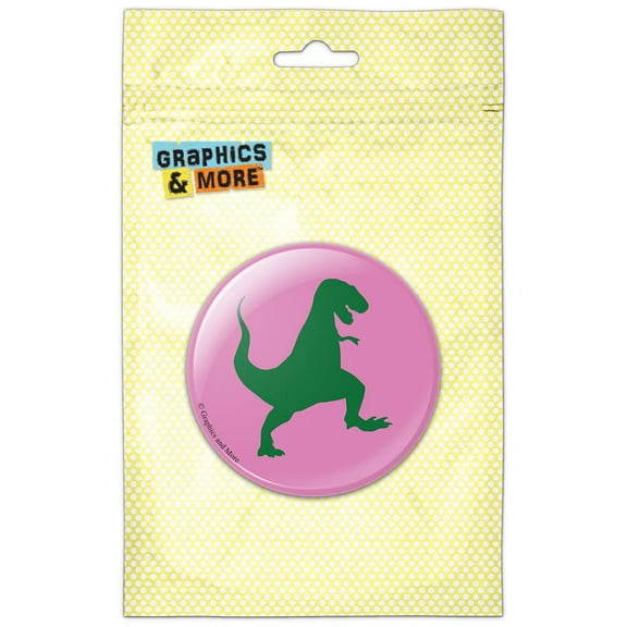 Tyrannosaurus Silhouette Green on Pink Pinback Button Pin Badge