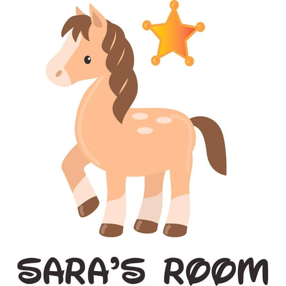 Pony Horse Horses Animal Cartoon Customized Wall Decal - Custom Vinyl Wall Art - Personalized Name - Baby Girls Boys Kids Bedroom Wall Decal Room Decor Wall Stickers Decoration Size (40x40 inch)