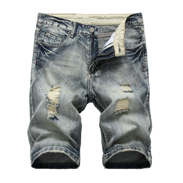 Cameland Trunks en Denim Déchiré pour Hommes, Trunks en Jean Extensible Lavé, Trunks Coupés, Coupe Classique, Trunks en Jean Biker