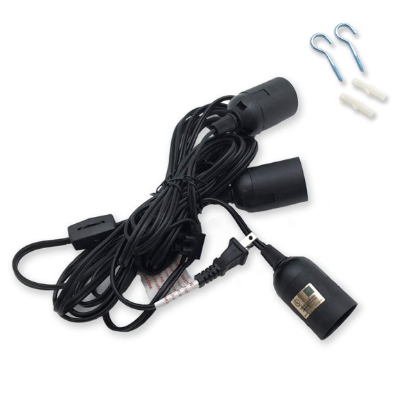Whirled Planet Triple Socket Pendant Light Cord w/On/Off Switch, 19 Ft. UL Listed (Black)