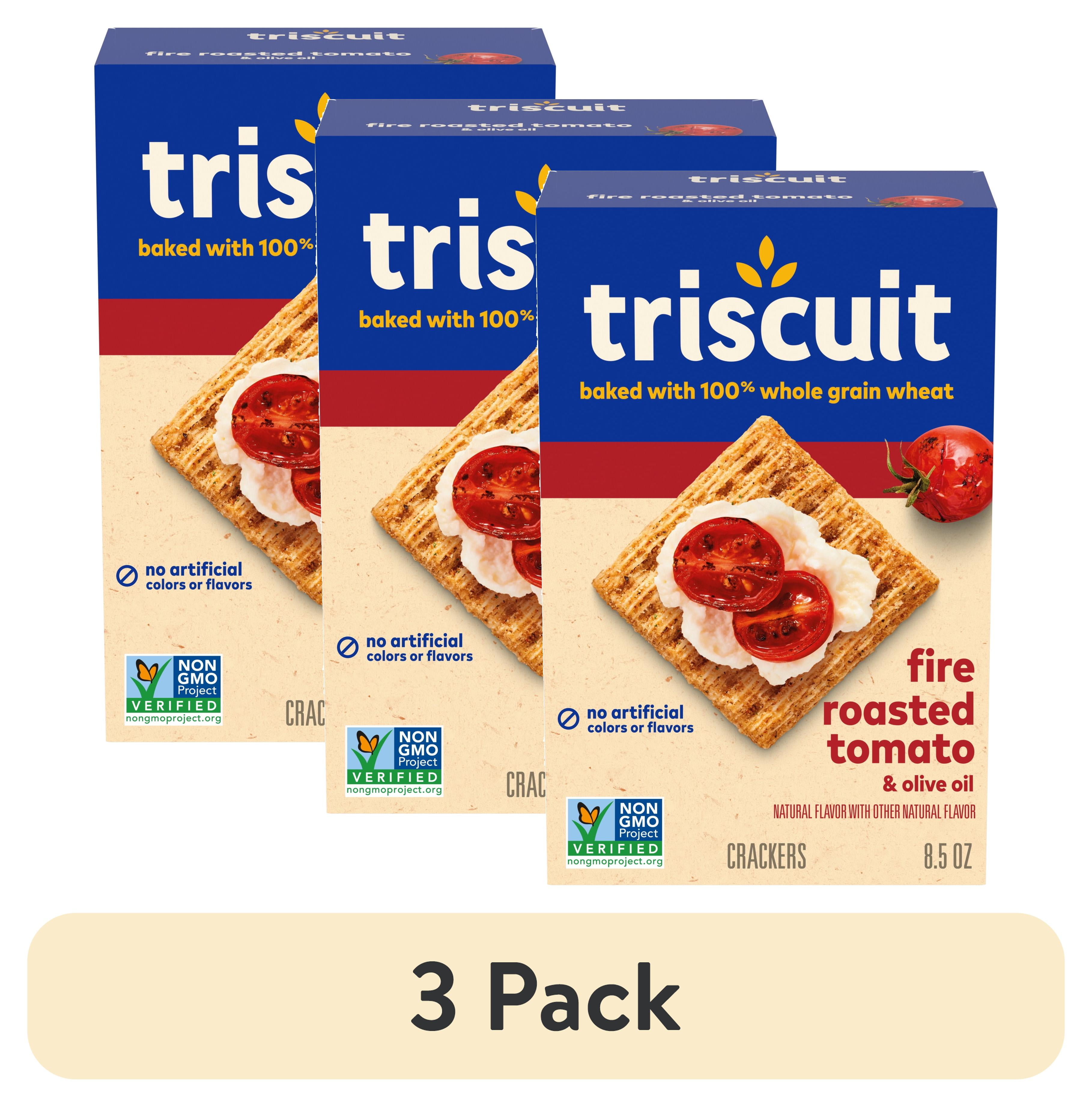 (3 pack) Triscuit Fire Roasted Tomato & Olive Oil Whole Grain Wheat Crackers, Snack Crackers, 8.5 oz