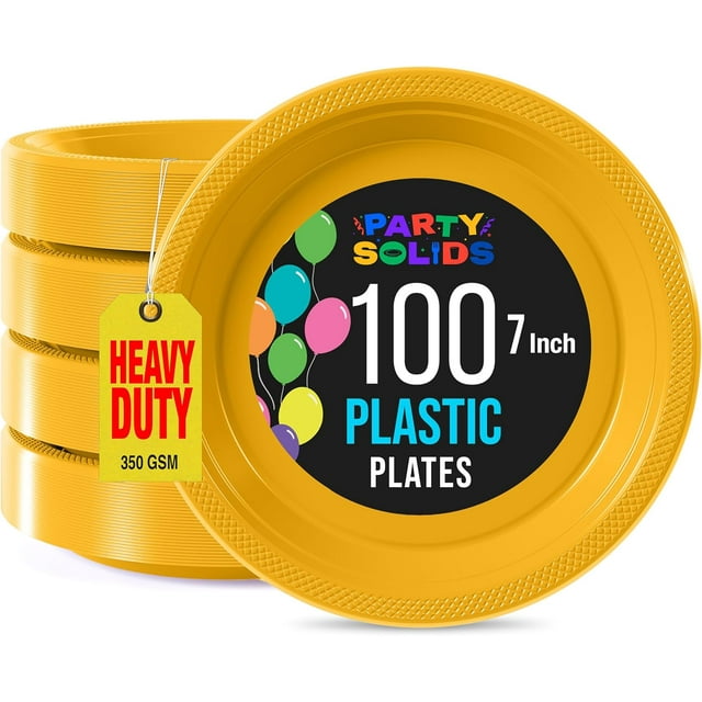 Assiettes en Plastique Jaunes Exquises Jetables Assiettes de Souper en Plastique de 7 Pouces 100 Pcs Assiettes Jetables Jaunes Assiettes en Plastique pour Fête Assiettes Jetables Robustes 350 G/m2 Assiettes Jaunes pour Fête.