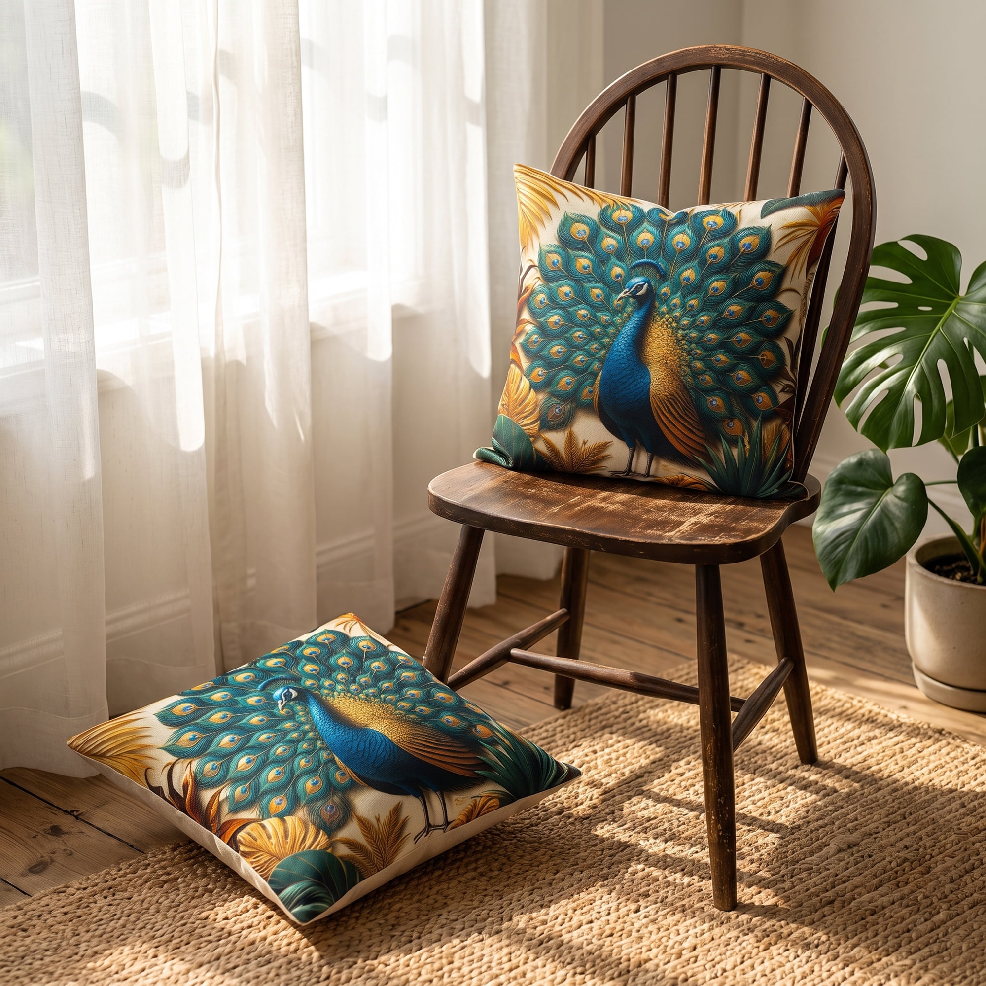 Unique Bargains Vibrant Animal Decor Throw Pillow Covers Wildlife Cushion Case 2 Pack Peacock 18"x18"