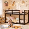 thumbnail image 2 of UHOMEPRO Twin Over Twin Bunk Bed for Kids, Solid Wood Low Floor Bunk Bed with Safety Rail and Ladder, Heavy Duty Kids Bunk Bed, Space-Saving Bed Frame for Bedroom, Espresso, 2 of 13