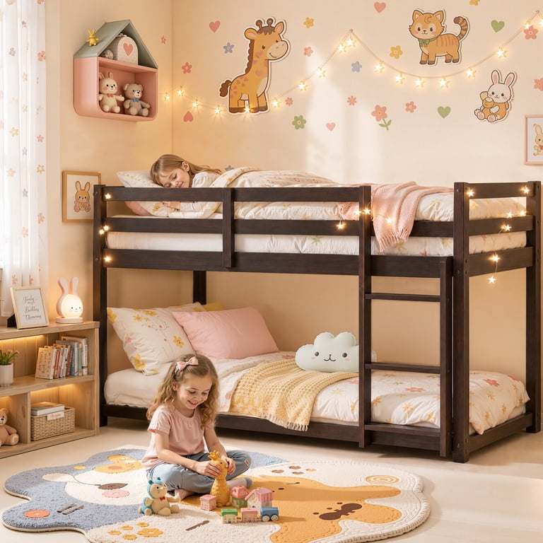 Uhomepro Twin Over Twin Bunk Bed with Safety Rails, Espresso photo 2