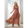 thumbnail image 4 of Women's Floral V Neck Short Flounce Sleeve Maxi Dress 100% Polyester Lined Classic Elegant Everyday Wear Easy Care, 4 of 10