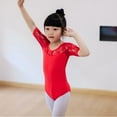 thumbnail image 2 of Kids Child Girls Gymnastics Leotard Lace Half Sleeve Ballet Dance Dress Costume, 2 of 2
