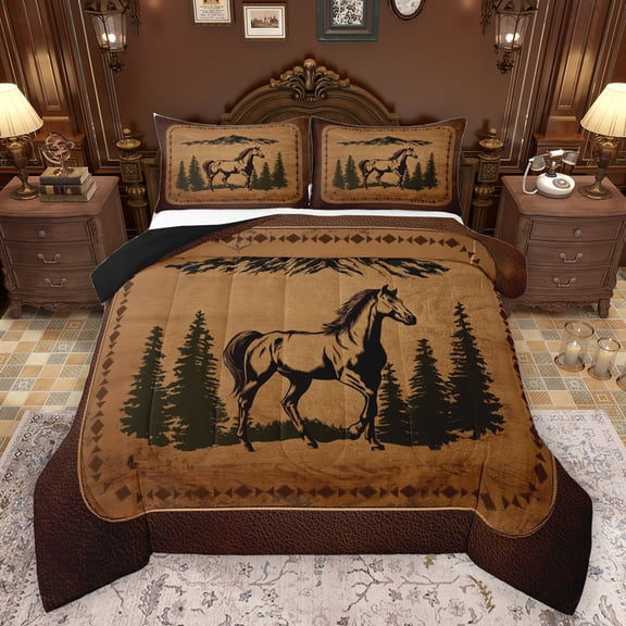 Homewish Farm Animal Horse Bedding Comforter Set,Rustic Western Farmhouse Twin Comforter Sets,Country Lodge Bedding Set For Boys Kids,Ultra Soft Home Decor Reversible,2pcs