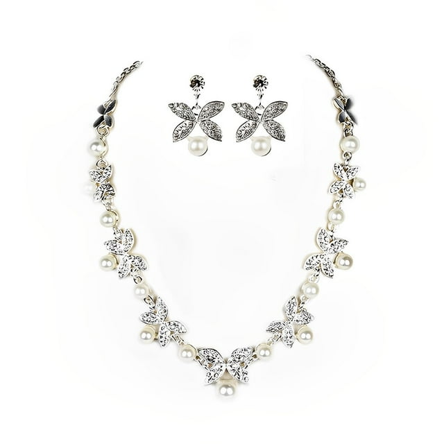 Collar y pendientes de perla Minnieouse 2 unids/set moda Simple moderno Plata