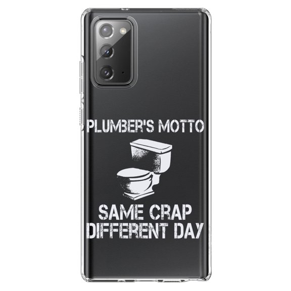 DistinctInk Clear Shockproof Hybrid Case for Galaxy Note 20 ULTRA (6.9" Screen) - TPU Bumper Acrylic Back Tempered Glass Screen Protector - Same Crap Different Day - Plumbers