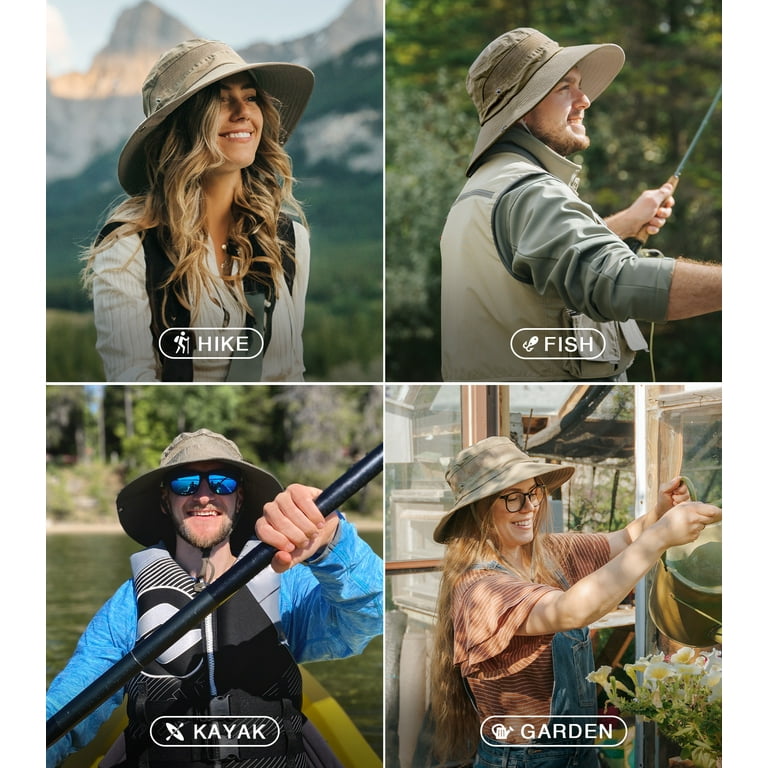 Geartop Fishing Sun Hat Safari Cap with Sun Protection for Men and Women Khaki