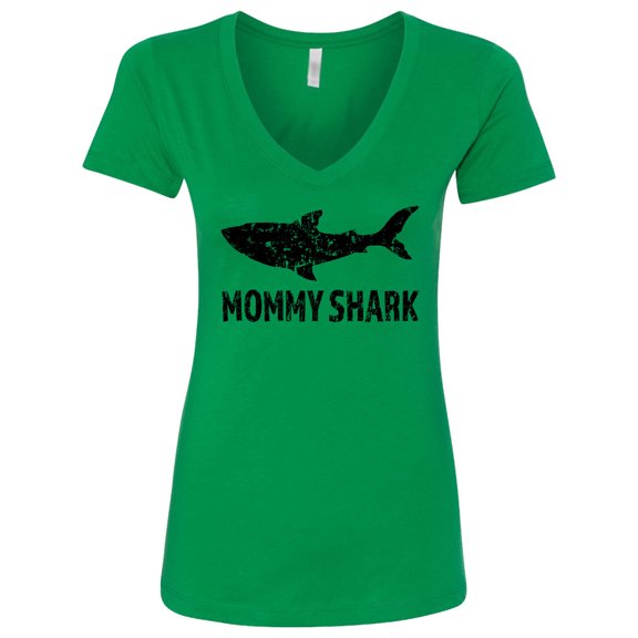 Inktastic Mommy Shark with Distressed Shark Women's V-Neck T-Shirt