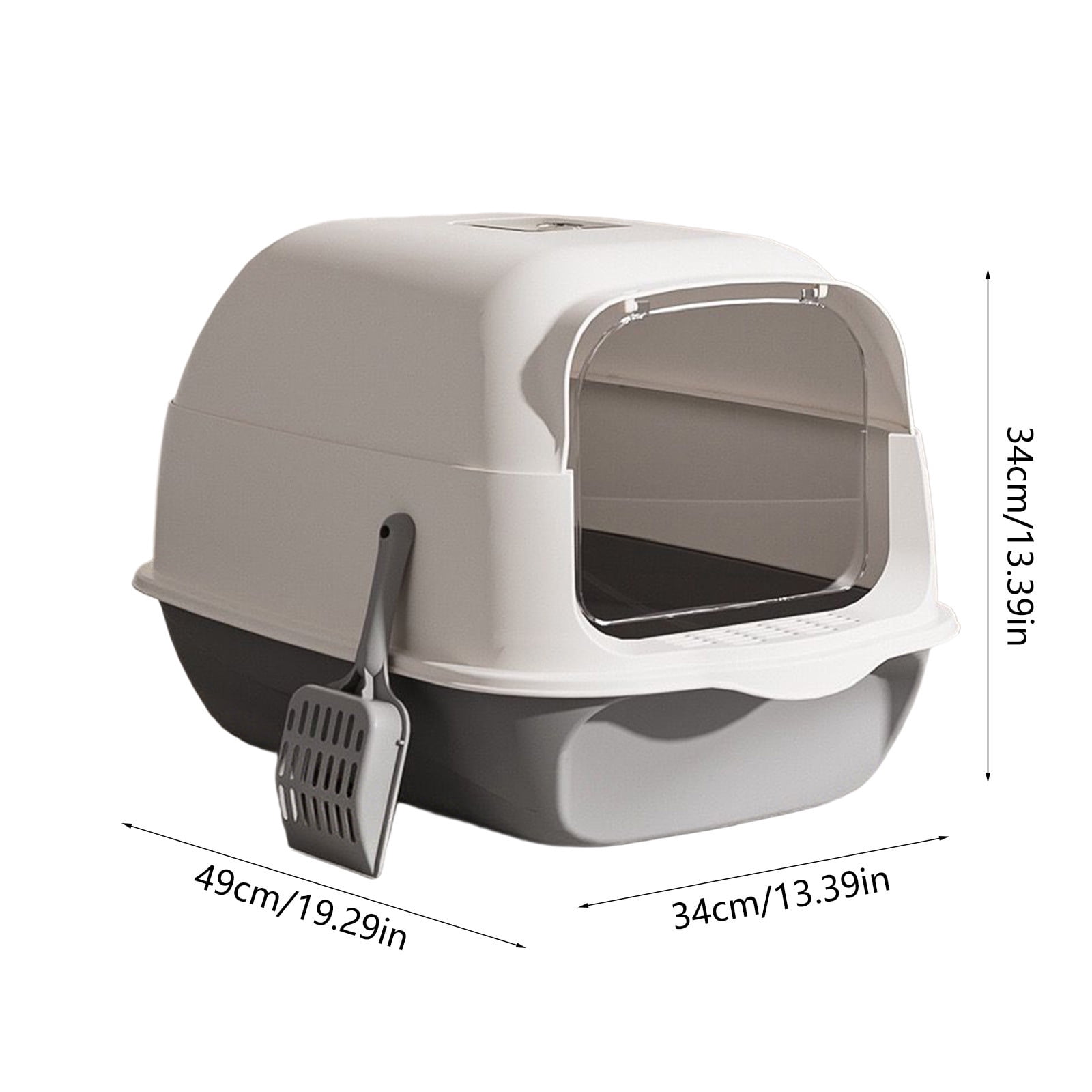 Large Fully Enclosed Cat Litter Box with Lid, Splash-Proof Cat Toilet Tray with Observation Window and Shovel, Non-Slip Base, 19.3x13.4x13.4 Inches