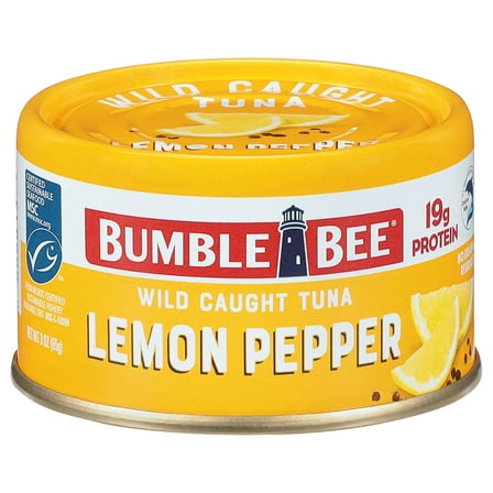 Bumble Bee Lemon Pepper Seasoned Light Tuna, Wild Caught, Gluten Free, 19g Protein per Serving, Ready to Eat, No Draining, Shelf Stable Pull Tab Can, 3 oz