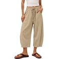 thumbnail image 2 of Capri Linen Barrel Pants for Women Drawstring Wide Leg Cropped 2026 Casual Summer Boho Baggy Palazzo Trousers, S, 2 of 8