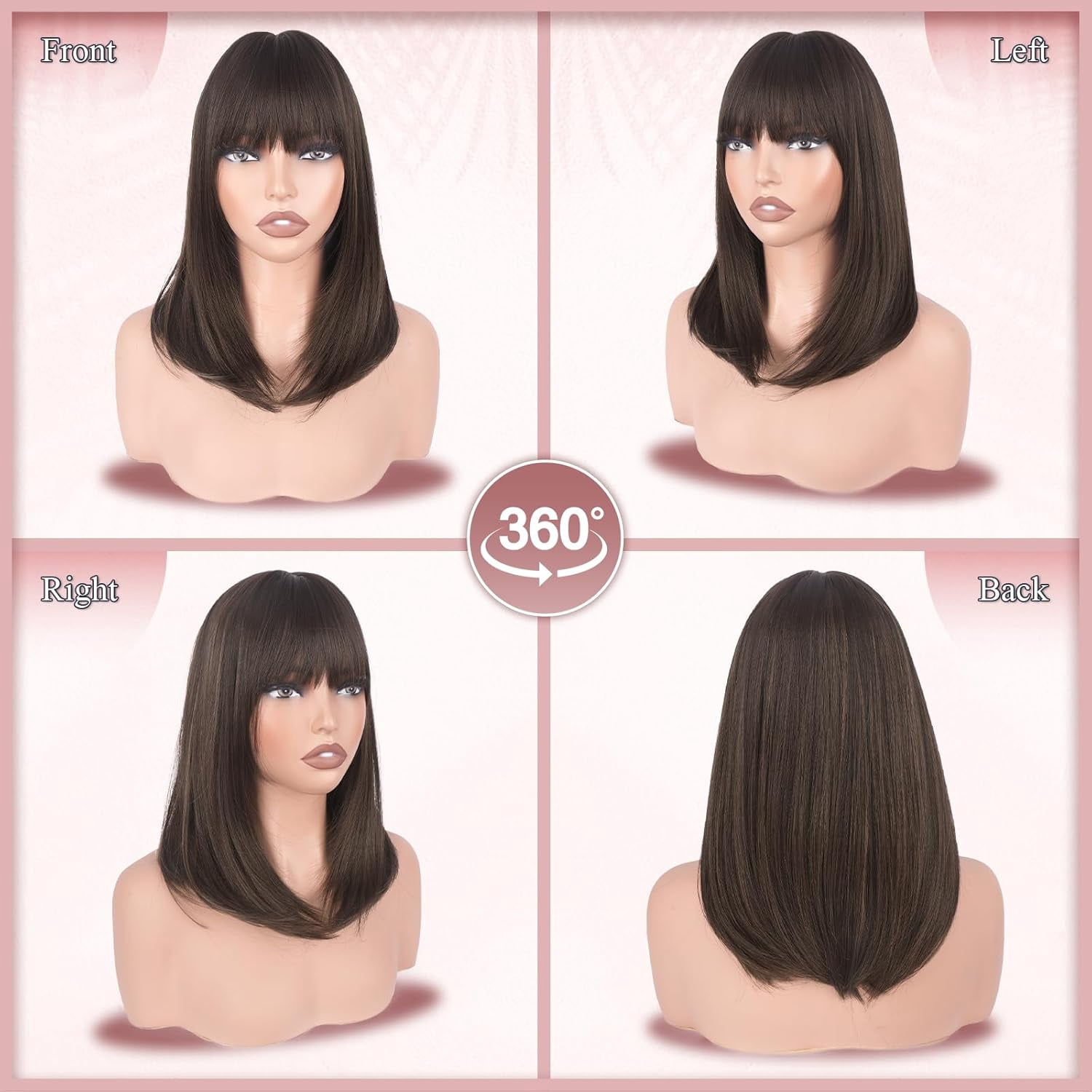 SUCS Blonde Bob Wigs with Bangs Shoulder Length Straight Natural Looking Synthetic Heat Resistant Medium Hair Wigs for Women Daily Party, 16 Inch Dirty Blonde