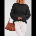 thumbnail image 4 of Suéteres de Cuello Redondo para Mujer, Conjuntos de Otoño, Suéteres de Punto con Cuello Redondo y Abertura Lateral, Tops de Moda. Negro M, 4 of 10