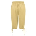 thumbnail image 7 of HKYNLAG Bermuda Shorts for Women High Waisted Drawstring Cotton Linen Casual Shorts Summer Knee Length Shorts with Pockets Yellow L, 7 of 7