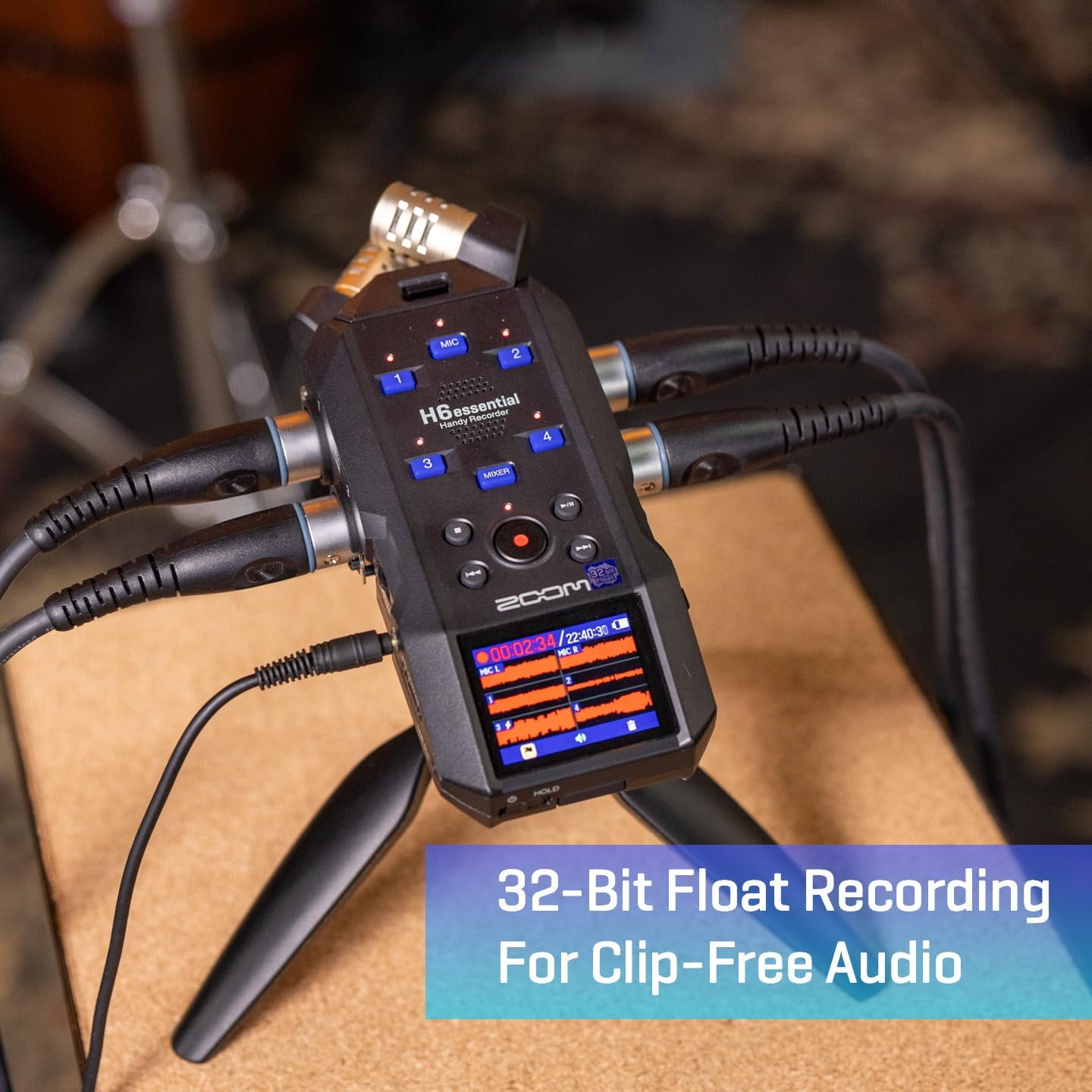 Zoom H6essential 6-Track 32-Bit Float Portable Audio Recorder Bundle With Zoom ZDM-1 Podcast Mic Pack with Headphones, Windscreen, XLR Cable and Tabletop Stand