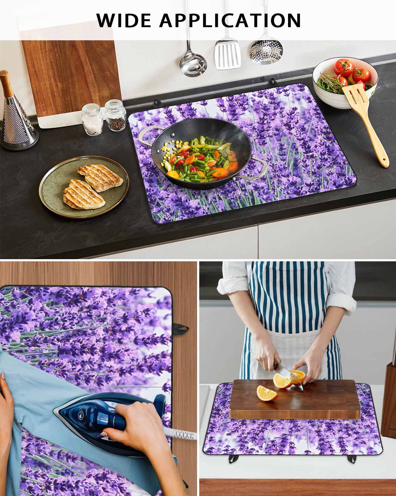 nqOlkjepod Large Induction Cooktop Protector Mat 24"x21", Lavender Botanical Art Stove Top Covers for Electric Stove, Verdant Flower Purple Decorative Stove Burner Cover Mats, Glass Top Stove Cover