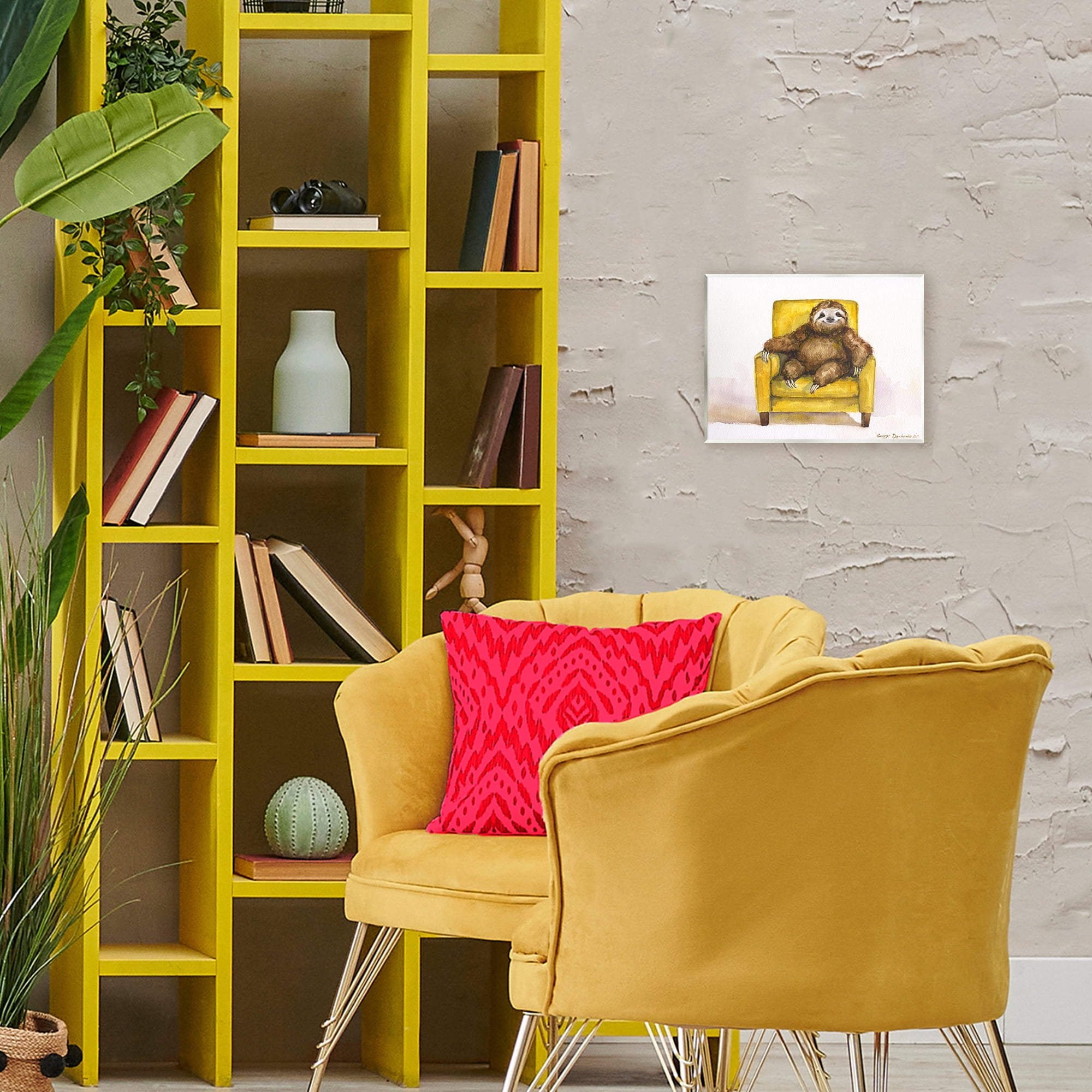 Stupell Industries Happy Sloth Relaxing on Armchair Wall Plaque Art, design by George Dyachenko